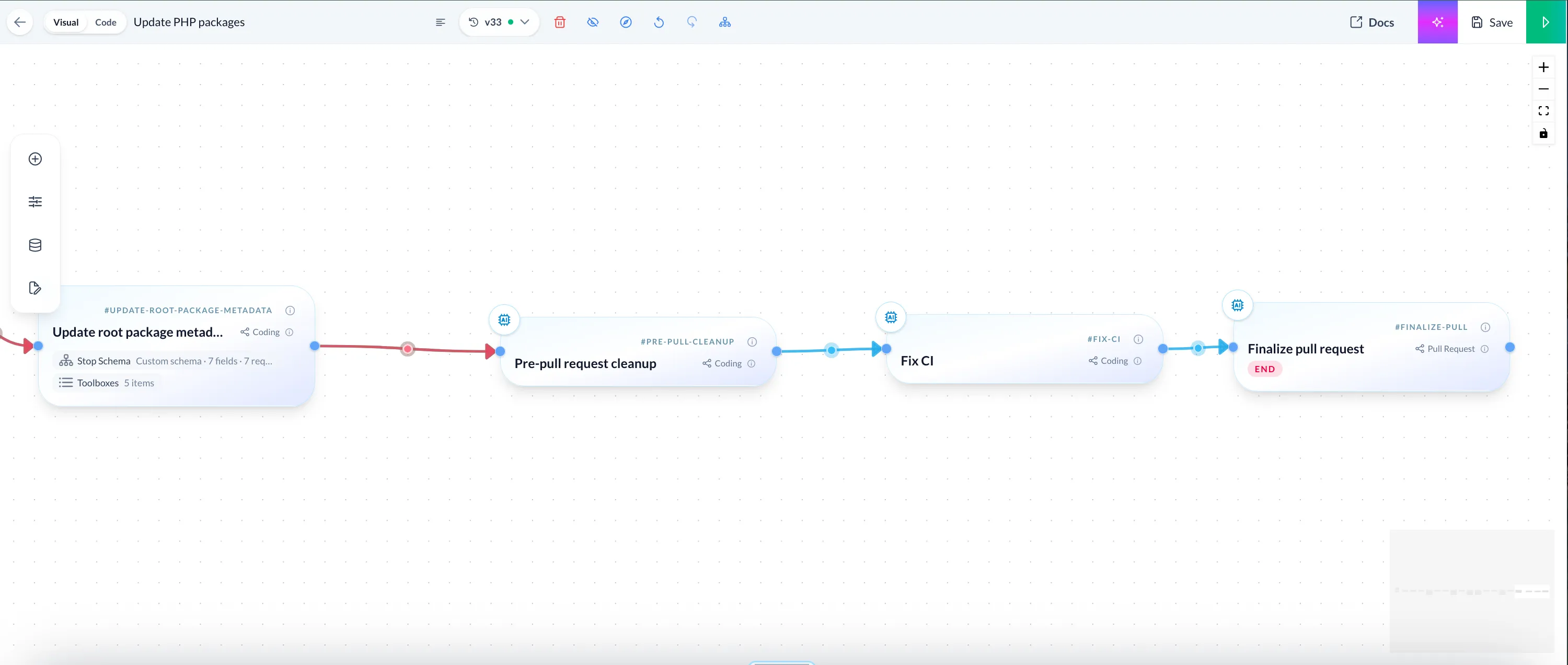 Bosun workflow updating root package metadata, cleaning up the change, fixing CI, and finalizing the pull request.